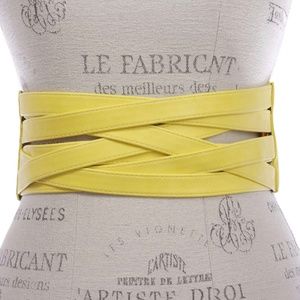 Yellow beltiscool 4" Women's High Waist Non Leather Fashion Wide Braided Stretch